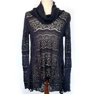 Navy Cowl Neck Lace Top BKE Small